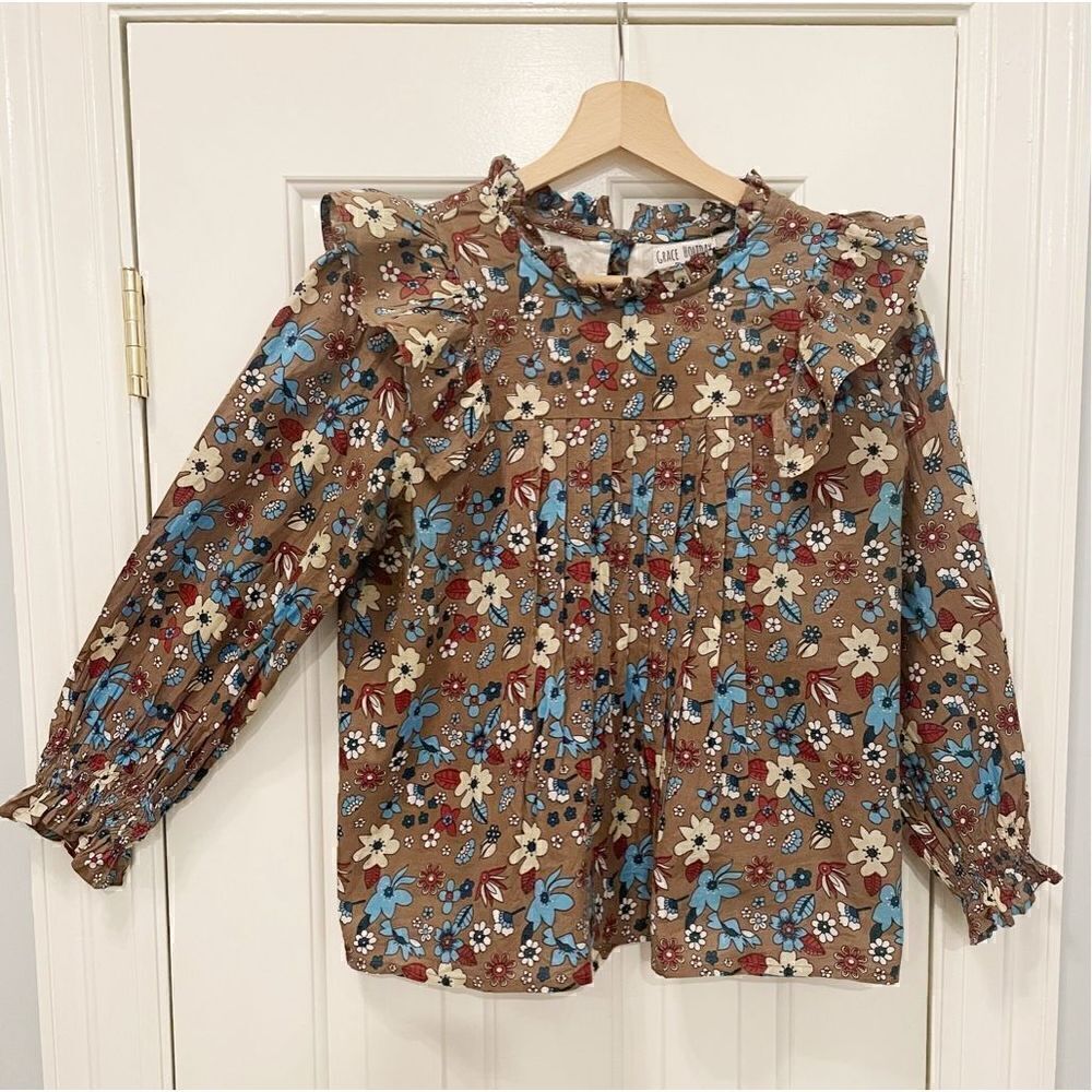 Grace Holiday Floral Blouse Size Small 100% Cotton Cottage Praire Country Core